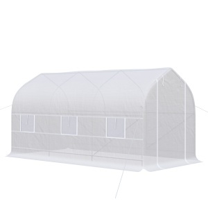 Seră Tip Tunel Anti-UV cu 6 Ferestre cu Plasă și Intrare Rulabilă, Metal și PE, 4x2x2 m, Alb - Img 1