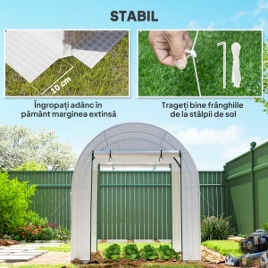 Seră Tip Tunel pentru Grădină Walk-in cu Acoperire din PE Rezistentă la UV, Uși și Ferestre cu Plasă, 1.8 x 1.8 x 2 m, Albă - Img 7