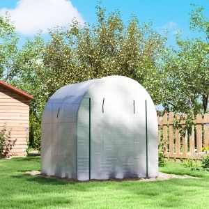 Seră Tip Tunel pentru Grădină Walk-in cu Acoperire din PE Rezistentă la UV, Uși și Ferestre cu Plasă, 1.8 x 1.8 x 2 m, Albă - Img 9