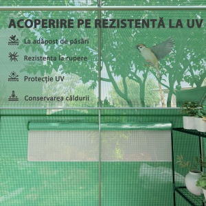Seră Tunel cu 3 Uși Rulante, 6 Ferestre, Țăruși și Frânghii, Seră de Grădină din Oțel Galvanizat, 6x3x2 m, Verde - Img 6