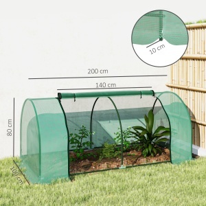 Sera Tunel din Otel si cu Capac din PVC, 200x100x80 cm, Transparent si Verde - Img 3