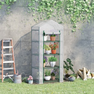 Sera verticala cu etajera cu 4 rafturi, sera pentru balcon si terasa din otel si PE alb, 70x50x160cm - Img 2