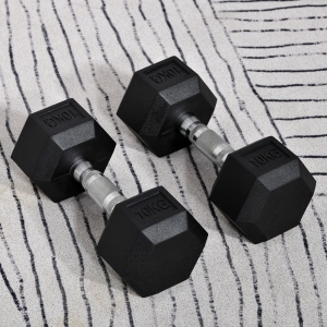 Set 2 gantere hexagonale de 10kg din metal si cauciuc pentru antrenamente acasa si la birou, negru - Img 2