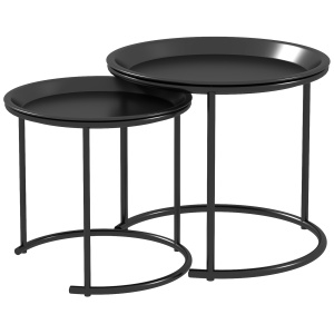 Set 2 Măsuțe de Cafea Suprapozabile, Măsuțe Joase Rotunde cu Tavă Detașabilă din Oțel, Ø 43x38 cm, Negru