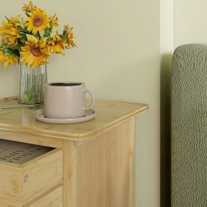 Set 2 Noptiere cu 2 Sertare și Poliță de Jos în Stil Nordic, Noptiere Moderne din Bambus, 40x34x60 cm, Lemn Natural - Img 7