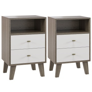 Set 2 Noptiere Moderne – Gri, cu 2 Sertare & Raft Deschis - Img 1