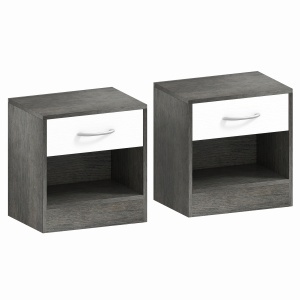 Set 2 Noptiere Moderne cu Raft Deschis și Sertar Alb Gri închis