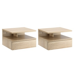 Set 2 Noptiere Suspendate Stejar – Sertar & Blat Lemn 35×32×22,5 cm