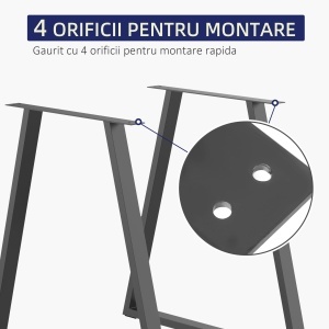 Set 2 Picioare de Masă Trapezoidale cu 6 Găuri și 12 Șuruburi, 70x5x72 cm, Negru - Img 4