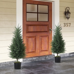 Set 2 Plante Artificiale de Chiparos cu 362 Frunze și Ghiveci cu Ciment și Mușchi, Plante Rezistente la UV, Ø40x90 cm, Verde - Img 7