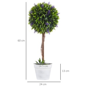 Set 2 Plante Artificiale Sferice cu Flori de Lavandă şi Vas, Ø24x60 cm, Verde - Img 3