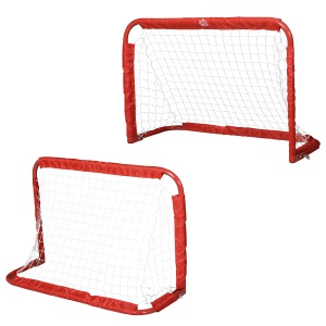 Set 2 Porți de Fotbal Pliabile pentru Exterior cu 4 Țăruși, Plasă de Fotbal din Metal și Tetrolon, 90x36x60 cm, Roșu - Img 1