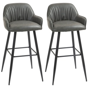 Set 2 Scaune de Bar din Piele Ecologică PU, Scaune Înalte cu Suport pentru Picioare, 52x53x99 cm, Gri Închis