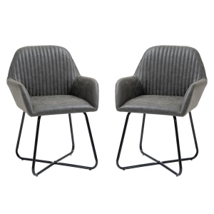 Set 2 scaune moderne pentru sufragerie din imitatie piele gri 60x56.5x85cm