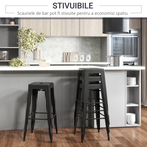 Set 4 Scaune de Bar din Metal cu Suport pentru Picioare pentru Interior si Exterior, 43x43x76 cm, Negru - Img 6