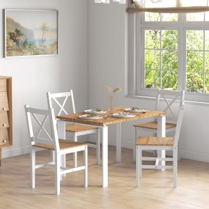 Set 4 Scaune pentru Bucătărie și Living cu Spătar Transversal, Scaune Clasice din Lemn de Pin, 41x46.5x86 cm, Alb - Img 2