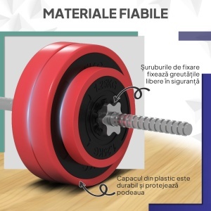Set Bară cu Greutăți 30 kg Antialunecare cu 6 Discuri Roșu - Img 6