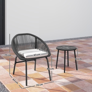 Set Bistro pentru Terasa din 3 Piese, Set cu Perne Moi pentru Sezut, Set de Mobilier din Rachita, Negru - Img 3