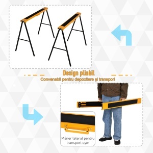 Set de 2 Capre Pliabile din Metal cu Suprafață Antiderapantă din EVA pentru Lucrări de Tăiere, Capră pentru Lemn, Capacitate Maximă 125 kg, Portocaliu Negru - Img 4