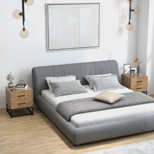 Set de 2 Noptiere cu 2 Sertare din Lemn și Oțel, 40x39.5x48 cm, Lemn Natural - Img 2