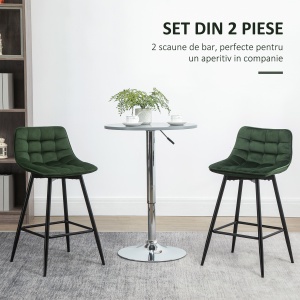 Set de 2 Scaune de Bar cu Spatar si Suport pentru Picioare, Scaune inalte Tapitate in Stil Nordic din Metal - Img 4