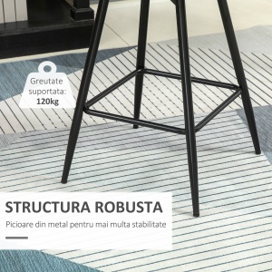 Set de 2 scaune de bar cu spatar si suport pentru picioare, scaune inalte tapitate in stil nordic din metal si catifea, alb-crem, 45x47x84 cm - Img 6