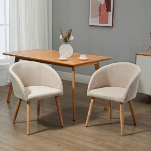 Set de 2 Scaune de Dining Stil Scandinav, Tapițate cu Material Textil, 55x56x74 cm, Bej - Img 2