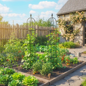 Set de 2 Suporturi pentru Plante Cățărătoare înalte de 1,74 m, Suporturi din Oțel cu Decorațiuni, pentru Trandafiri, Roșii, Flori, Mazăre și Legume, Negru - Img 8