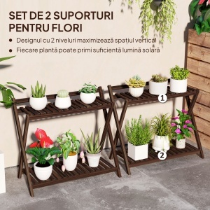 Set de 2 Suporturi pentru Plante cu 2 Niveluri, 73x36x64 cm, Maro - Img 4