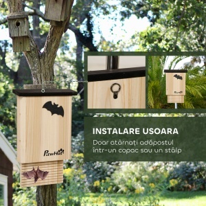 Set de 3 Adăposturi pentru Liliac din Lemn de Brad pentru Exterior, 25x6x37.5 cm, Lemn Natural - Img 6