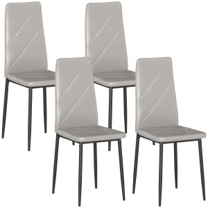 Set de 4 Scaune de Dining cu Spătar Înalt din Imitație de Piele și Oțel, 41x50x97cm, Gri