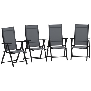 Set de 4 Scaune Pliabile pentru Grădină cu Spătar și Șezut din Plasă, 56x69x106 cm, Gri - Img 1