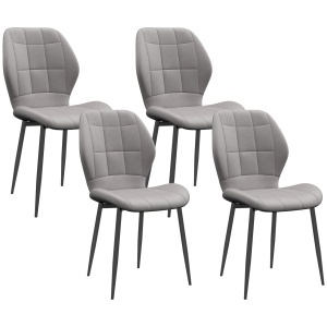 Set de 4 scaune, stil modern, cu spătar și picioare din oțel, gri deschis - Img 1