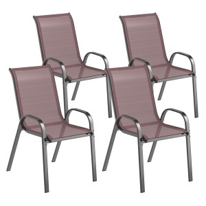 Set de 4 Scaune Suprapozabile cu Spătar Înalt și șezut din Plasă, 54x71x93 cm, Negru - Img 1