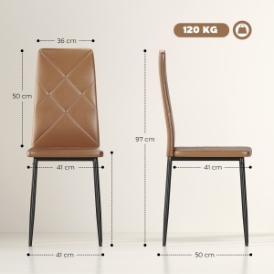 Set de 6 Scaune de Dining Moderne cu Spătar Înalt, din Piele Ecologică și Oțel, 41x50x97 cm, Maro - Img 3