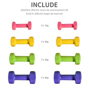 Set de 8 Gantere cu Design Hexagonal, Greutăți pentru Sală de Antrenament din Oțel și PU, Ø9x19,5 cm, Multicolore - Img 5