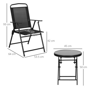 Set de Exterior din 3 Piese cu Masă cu Blat din Sticlă și 2 Scaune Pliabile din Plasă, Ф45x50 cm, Gri Deschis - Img 3