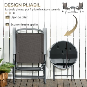 Set de Grădină cu 3 Piese, cu Masă cu Blat din Sticlă - Maro - Img 4