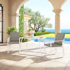 Set de Gradina cu Masa si Scaune cu Perne Detasabile, Blat din Sticla si Cadru din Otel, 108x60x72 cm, Alb - Img 8