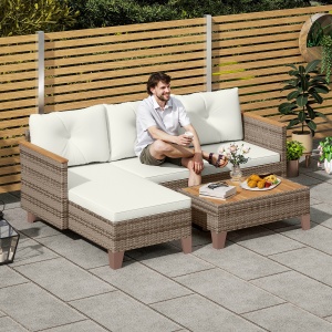 Set de Mobilier de Grădină din 3 Piese cu Canapea, Șezlong și Măsuță de Cafea, 128x66x66 cm, Kaki - Img 2