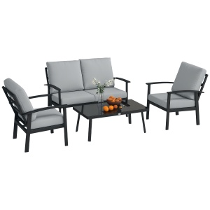 Set de Mobilier de Gradina din 4 Piese cu Canapea, 2 Fotolii si Masa de Cafea, 127x74x80 cm, Gri Carbune