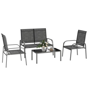 Set de Mobilier de Grădină din 4 Piese cu Canapea, 2 Scaune și Masă de Cafea, 108x66x86 cm, Negru