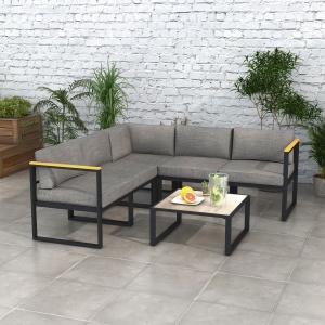 Set de Mobilier de Gradina din 6 Piese cu Pernute de Grosime 10 cm, Set de Canapea cu Cadru din Aluminiu - Img 2