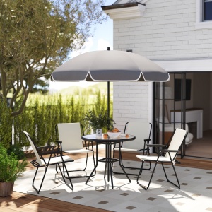 Set de Mobilier de Grădină din 6 Piese cu Umbrelă de Soare, Masă și Scaune Pliante, Ф80x70 cm, Alb Crem - Img 2