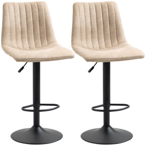 Set de scaune de bar reglabile pe inaltime 2 piese cu suport pentru picioare, otel si poliester, 47,5x57,5x95-116 cm, maro deschis - Img 1