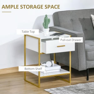 Set din 2 Noptiere Moderne, Noptiere cu Raft și Sertar, Organizatoare de Depozitare pentru Dormitor, 45x40x60 cm, Alb - Img 5