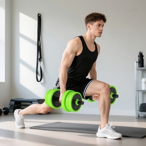 Set Greutăți Sala de Sport 4 în 1 de 20kg, Convertibil în Kettlebell, 2 Gantere, Bară de Haltere și Suport pentru Flotări, Verde - Img 8