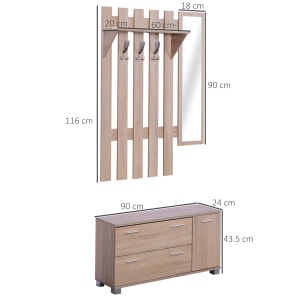 Set Hol 3 Piese – Dulap Pantofi, Cuier cu Oglinda, Design Lemn - Img 3