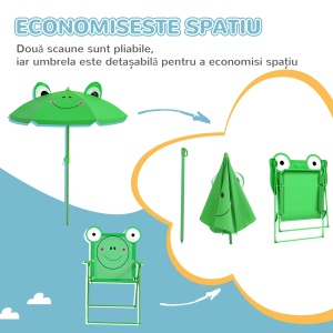Set Masa de Gradina cu 2 Scaune Pliabile si Umbrela pentru Copii - Img 4