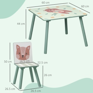 Set masa si scaun 3 piese pentru copii MDF lemn de pin desene animale verde distractie copii indemanare confortabil pentru copii model cu desene - Img 3